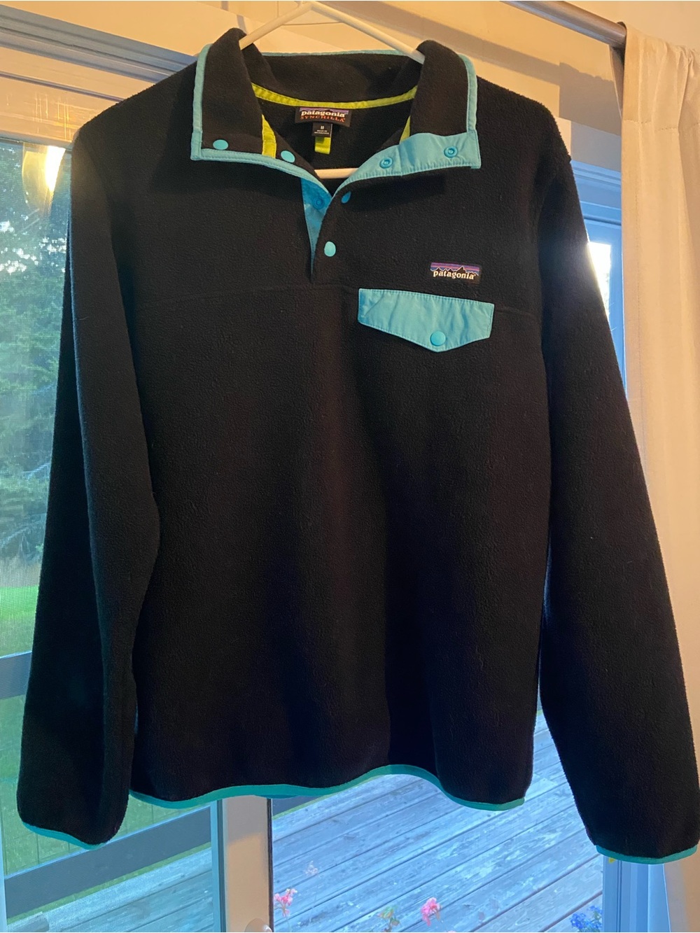Patagonia Black Fleece Pullover with Blue Trim